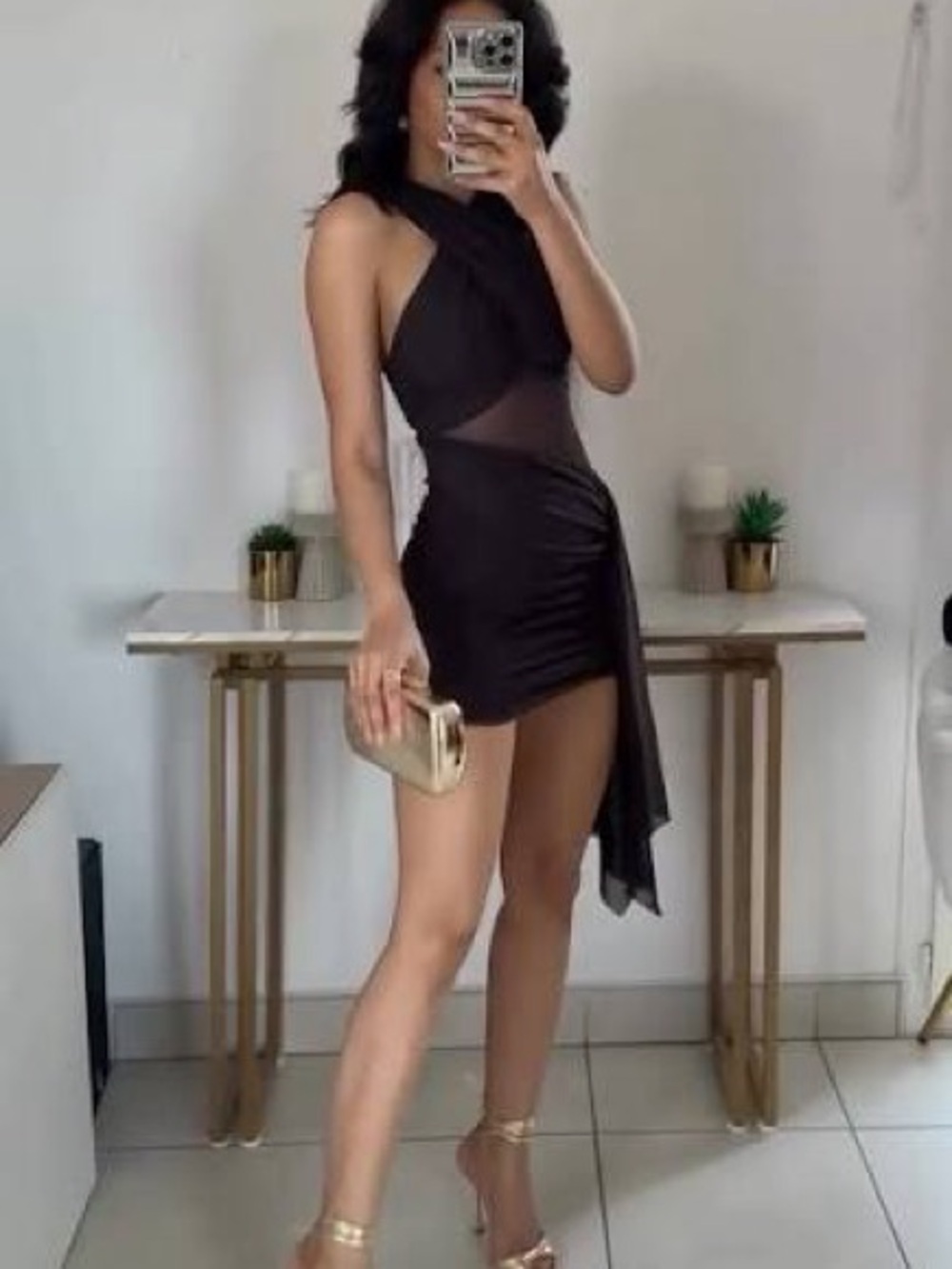 Zara Brown Asymmetric Mini Dress